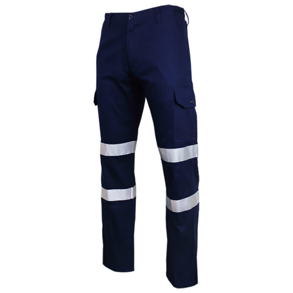 Tough Inc Drill Cargo Reflective Work Pant, make sure you can be seen and are safe on your work sites with these pants. These work pants are comfortable and have been designed and made to mix function and style for it users. These pants are a popular tough inc workwear and reflective safety clothing item.
OVERVIEW
•	Reflective Tape at the Knees 
•	Two Cargo Pockets
•	Two Front Pockets
•	Two Back Patch Pockets
•	Triple stitching